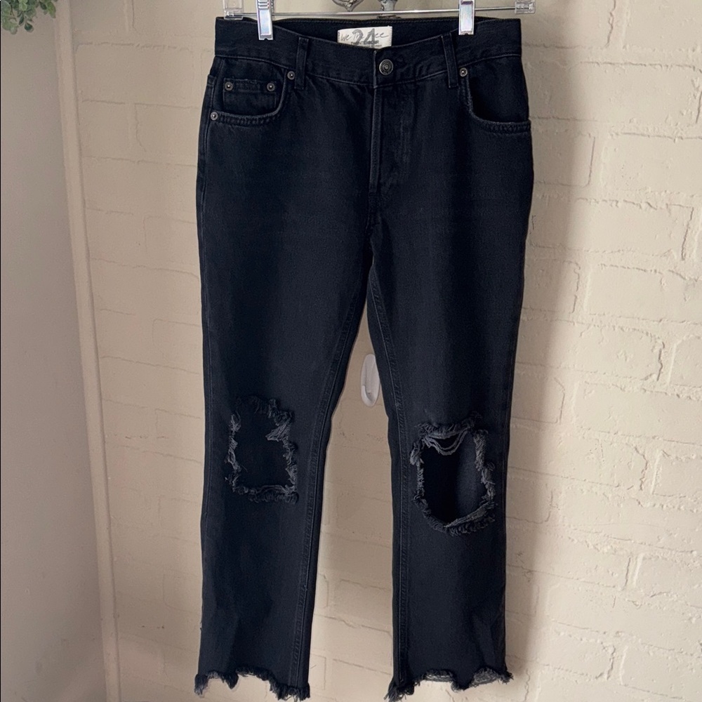 Free people jeans Black Distressed we the free Maggie straight leg mid rise